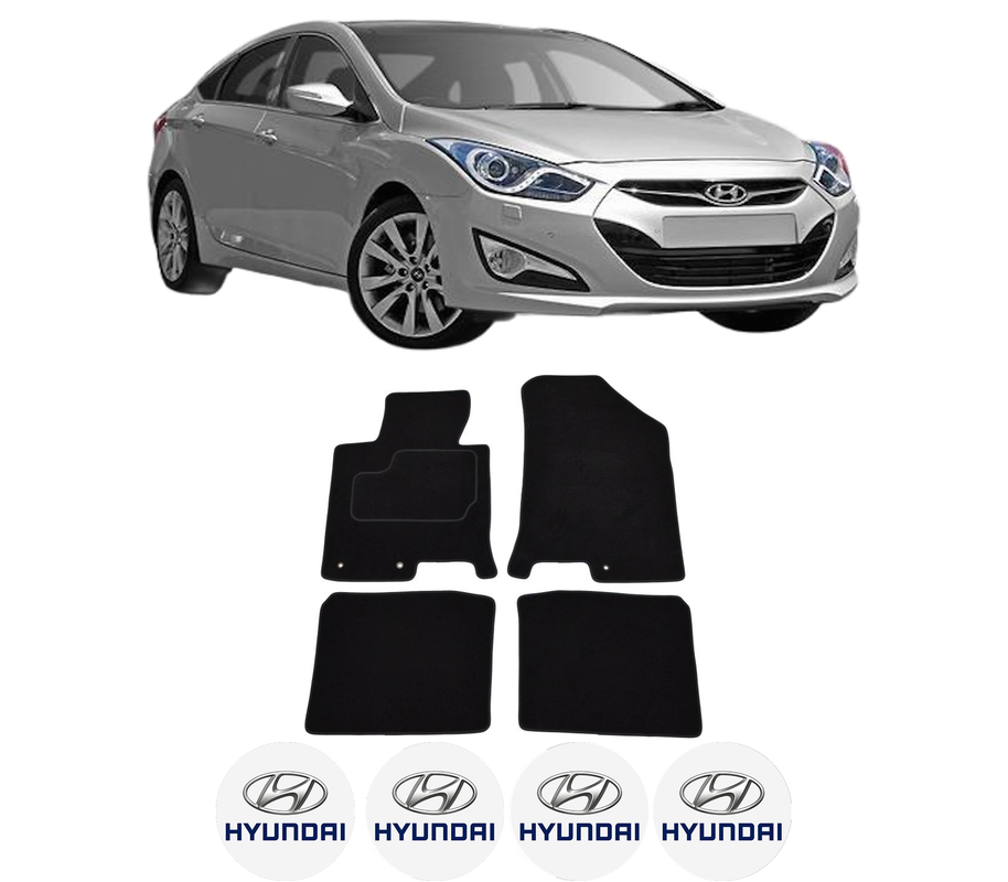 Set Covorase Presuri HYUNDAI i40 I (VF) din 2012-2019, Auto, Material Textil Mocheta, 4 Stickere auto cu HYUNDAI