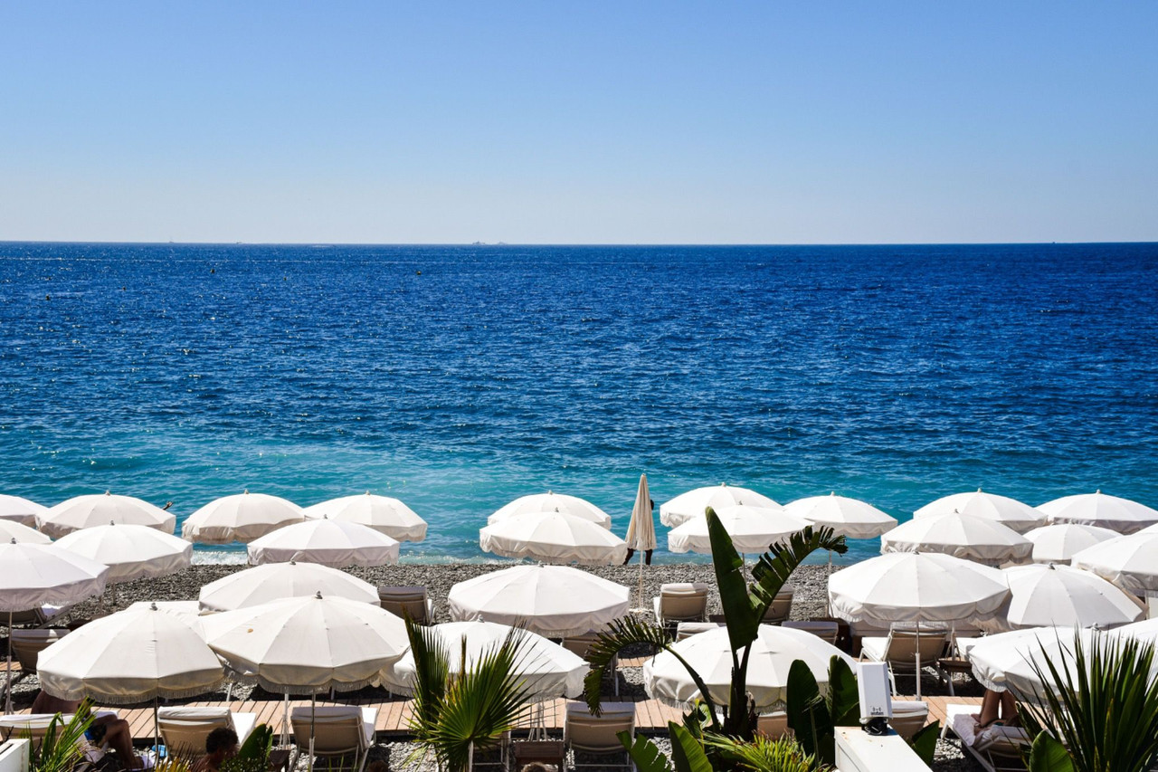 Luxury beach with cabanas