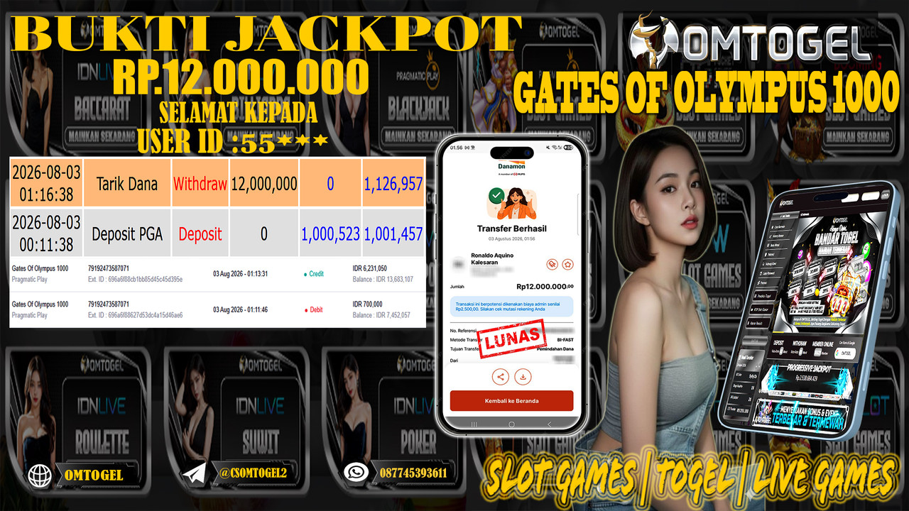 OMTOGEL JACKPOT PRAGMATICPLAY GATES OF OLYMPUS 1000 Rp,12,000,000,- DIBAYAR LUNAS