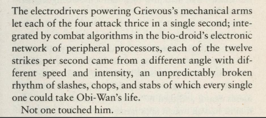 Bastila Shan could match Obi Wan who could match Grievous ability to switch between all styles of