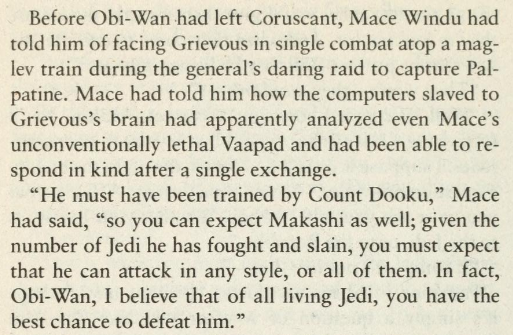 Bastila Shan could match Obi Wan who could match Grievous ability to switch between all styles of