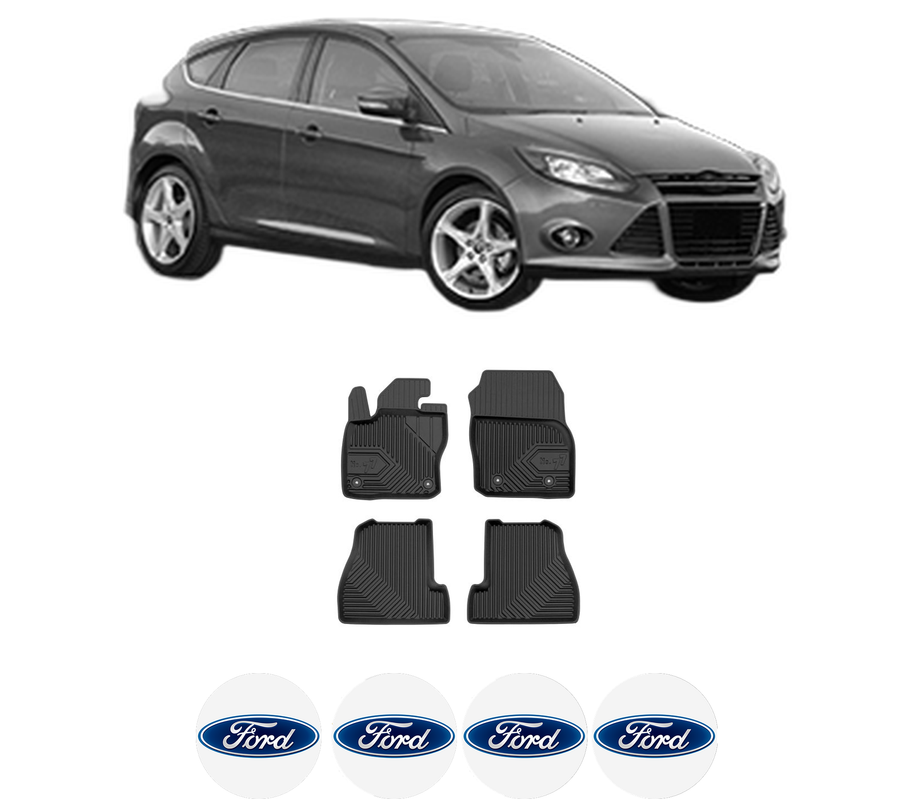 Set covorase presuri FORD FOCUS III din 2010-2020, auto, din cauciuc thermoplastic, 4 Stickere auto cu FORD