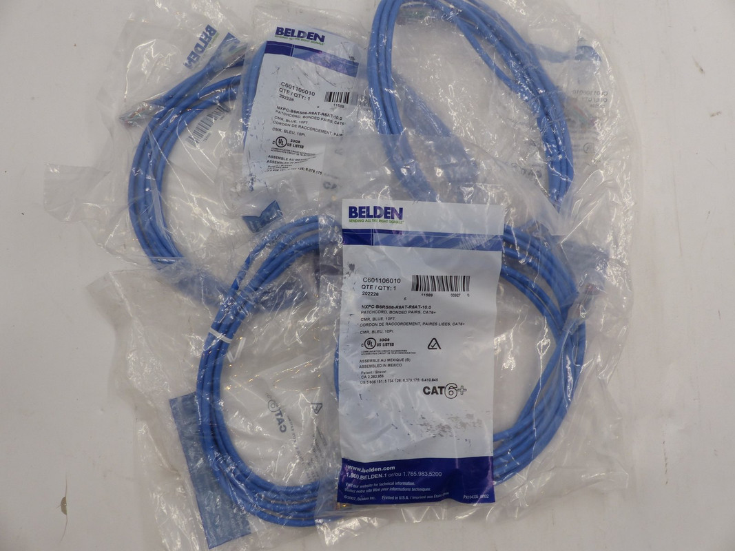 LOT OF 5 BELDEN C601106035 CAT6+ RJ45 PLUG 10FT BLUE ETHERNET CABLES