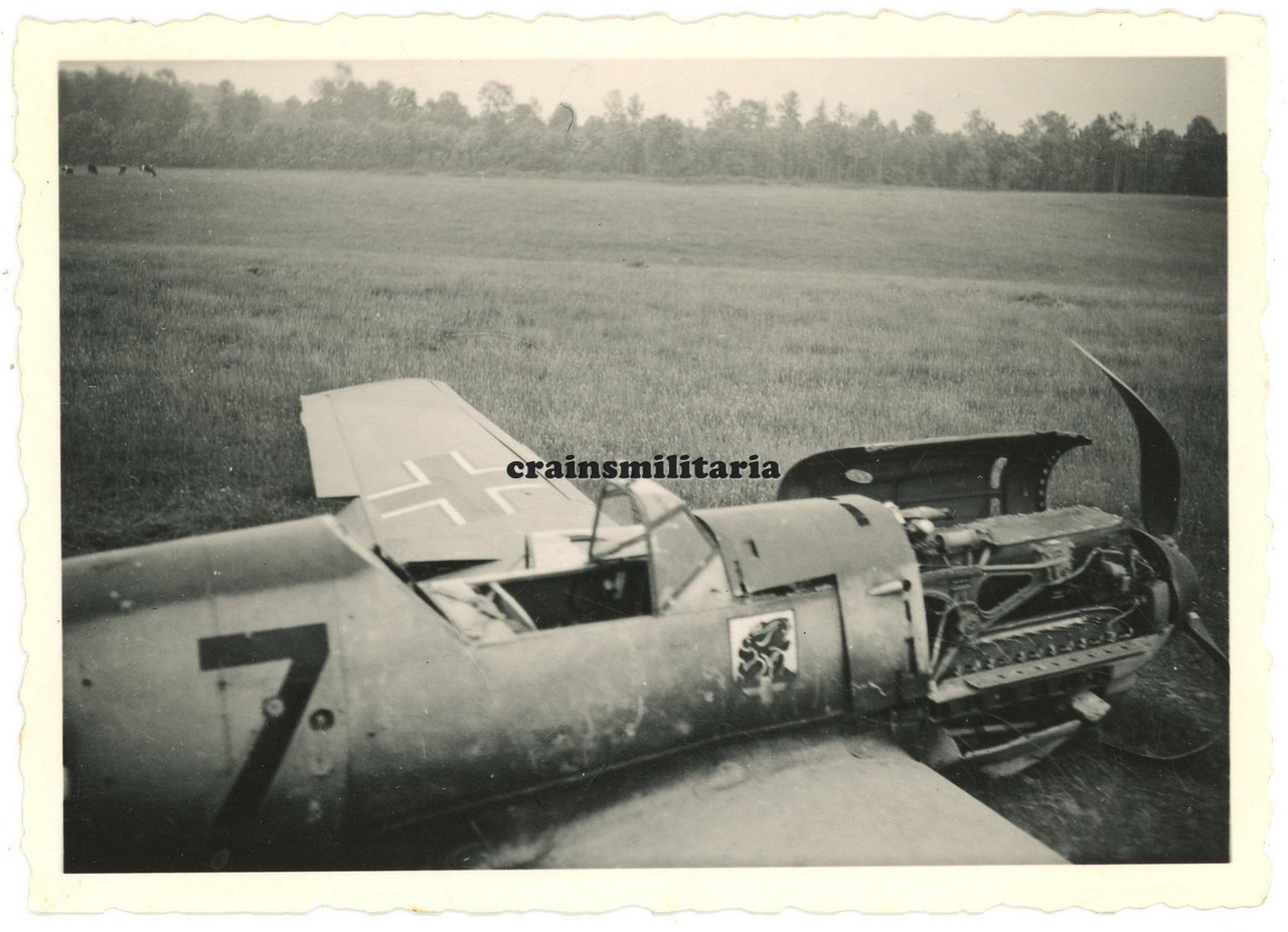 Orig Foto Messerschmitt Bf 109 Flugzeug Wrack m JG54 Wappen in Frankreich 1940