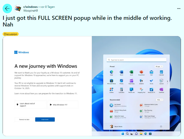 Windows 10: Annoying ads about “End of Support” and for Microsoft 