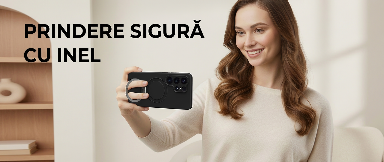 Husa pentru Samsung S26 Ultra DaDen® Silicon MagSafe Ring, Inel de Prindere, Incarcare Wireless, Protectie Camera, Antisoc, Protectie Premium, Negru