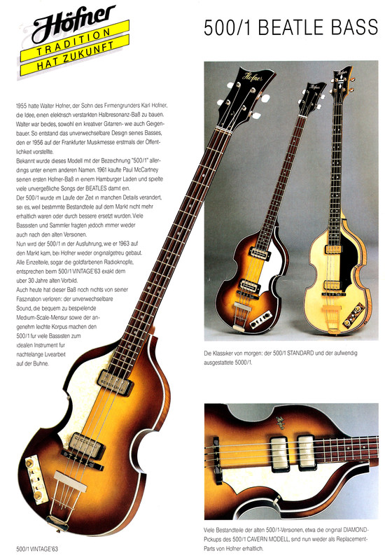 Hofner - Karl Höfner GmbH. -  Un icono del siglo XX. Bajo 500/1  80-90-500-1-A