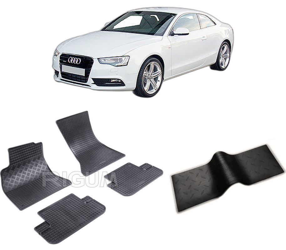 Set covorase auto AUDI A5 8T3 din 01.2008-09.2016, cu covoras tunel median, CAROSERIE COUPE, Presuri cauciuc 100%, compatibil cu autoturismul AUDI A5 8T3, Rigum