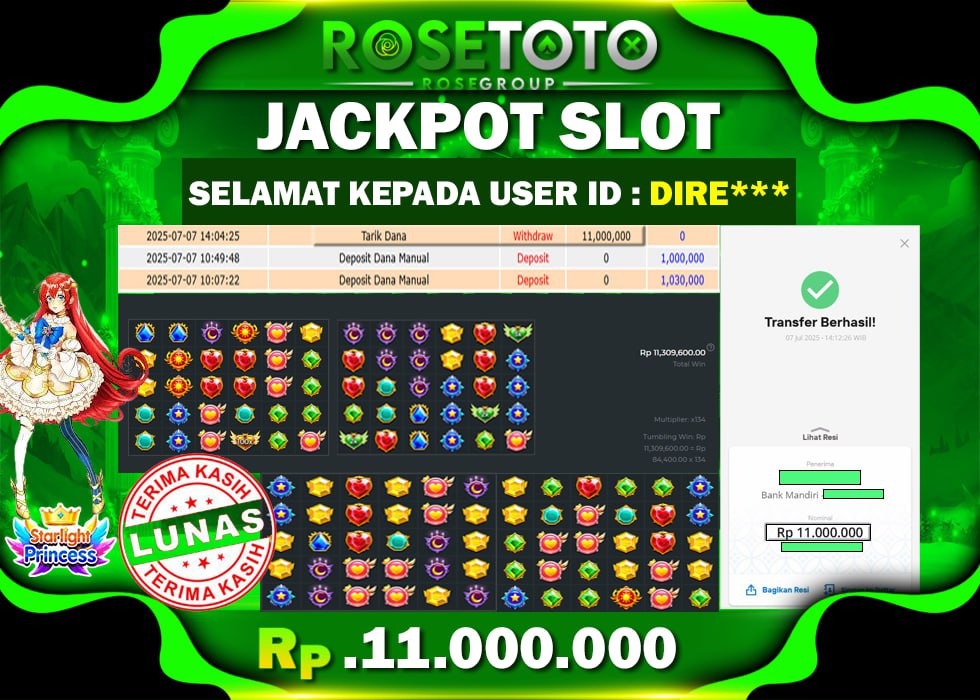 ROSETOTO JACKPOT SLOT STARLIGHT PRINCESS Rp.11.000.000.,- LUNAS