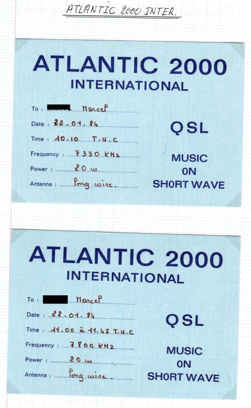 STATIONS PIRATES FRANCAISE.  QSL-ATLANTIC-2000