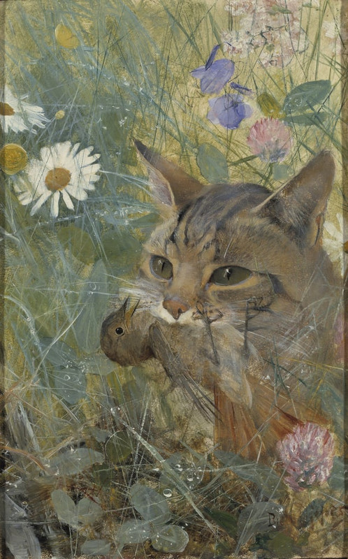 2-Bruno-Andreas-Liljefors-A-Cat-with-a-Young-bird-in-its-Mouth-1885-Meister-Drucke-385249