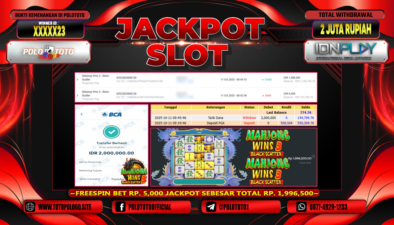 POLOTOTO JACKPOT SLOT MAHJONG WINS 3 - BLACK SCATTER Rp.2.000.000,- LUNAS