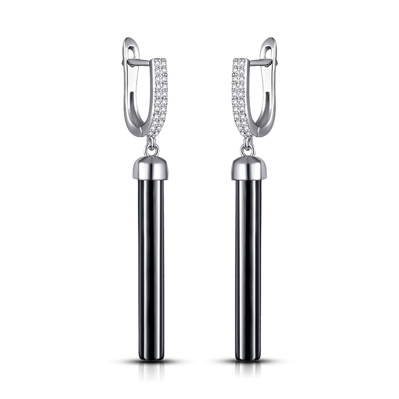 Women cylindrical Black Silver Color drop earrings Stainless steel Jewelry NEW