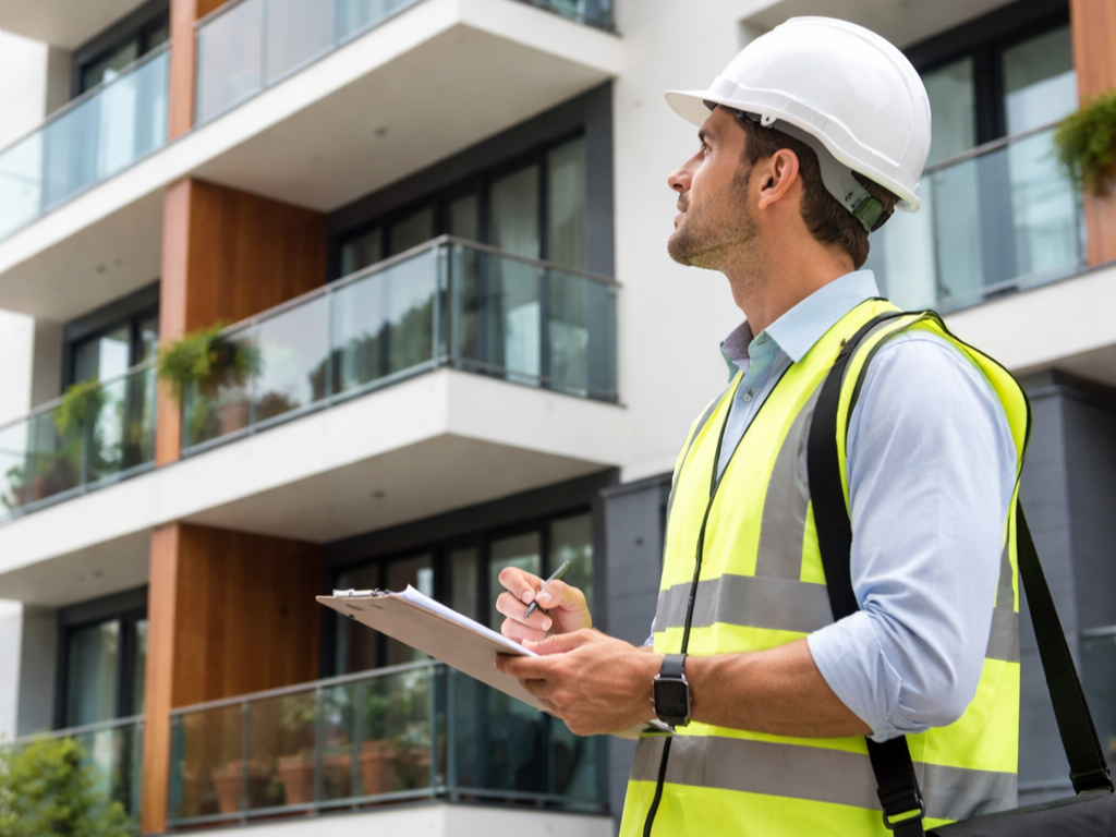Инженер проводит обследование здания