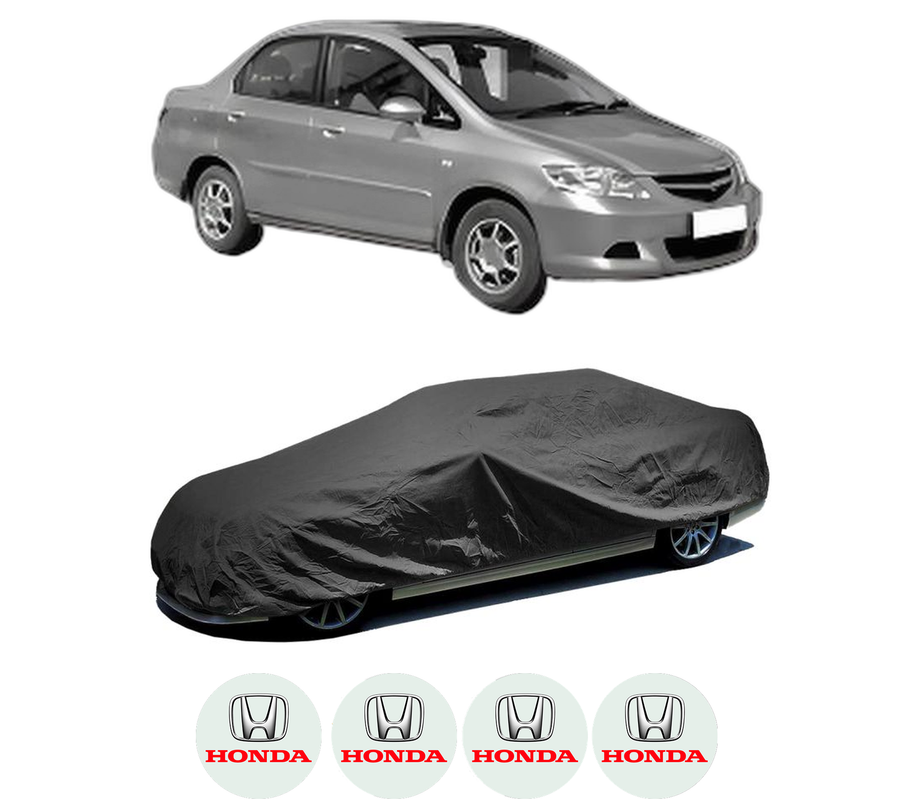 Husa tip prelata auto pentru HONDA CITY (GE4) din 2006, Culoare Negru, material textil impermeabil, rezistanta la intemperii praf UV, CARPASSION Husa Protectie, 4 Stickere auto cu HONDA