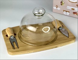 Сирниця скло та бамбук кругла