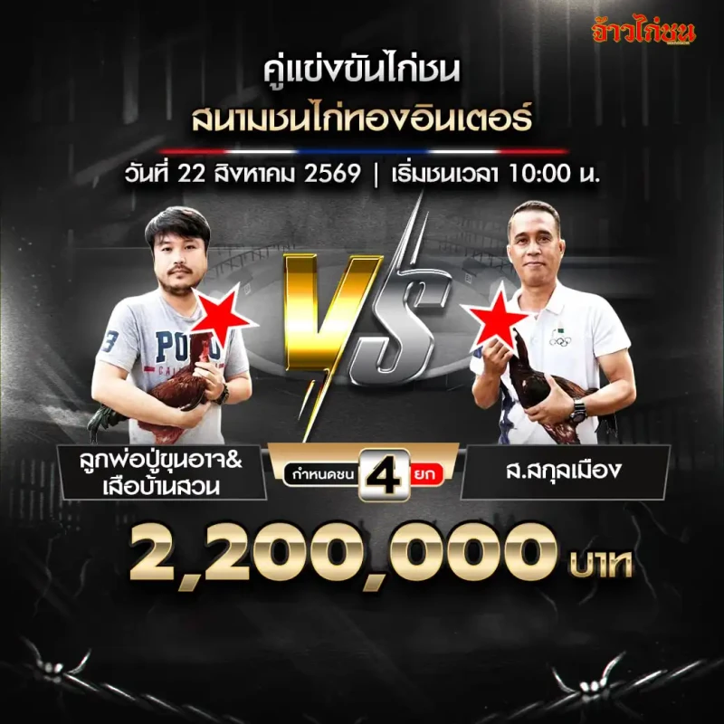 ลูกพ่อปู่ขุนอาจและเสือบ้านสวน พบ ส.สกุลเมือง สนามไก่ทองอินเตอร์ 22 สิงหาคม 2569