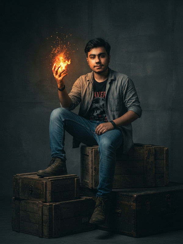 Example result for the Fiery Sparks AI Portrait Prompt | Cinematic Studio Photo Prompt Craft AI prompt