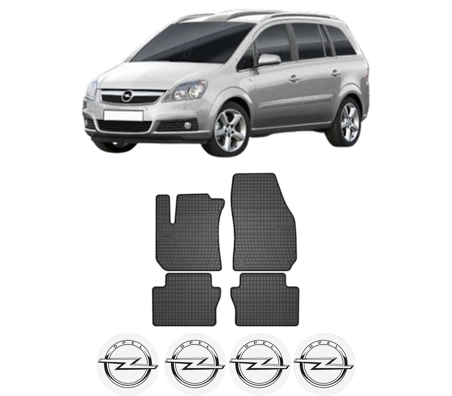 Set covorase presuri OPEL ZAFIRA / ZAFIRA FAMILY B (A05) din 2005-2015, auto, din cauciuc thermoplastic, 4 Stickere auto cu OPEL