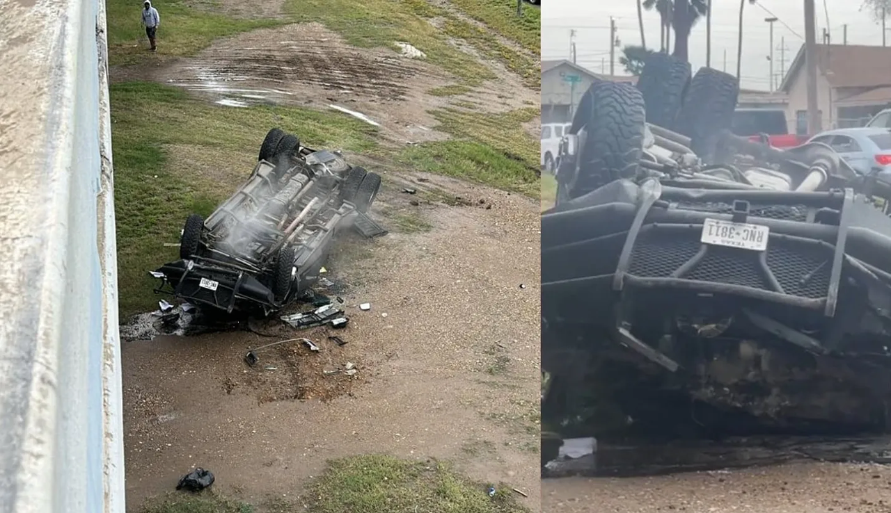 Pierde el control de su camioneta y cae del Express Way en Laredo