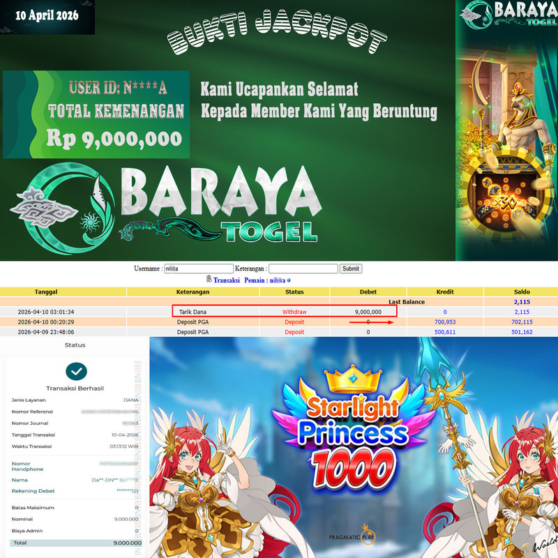 Rp 9.000.000.- WD LUNAS DI BARAYATOGEL