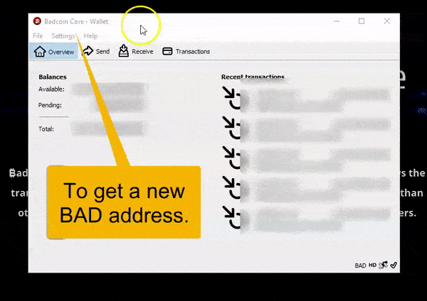 How to create a new BAD wallet address.