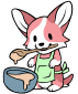A pink corgi mixing cake batter