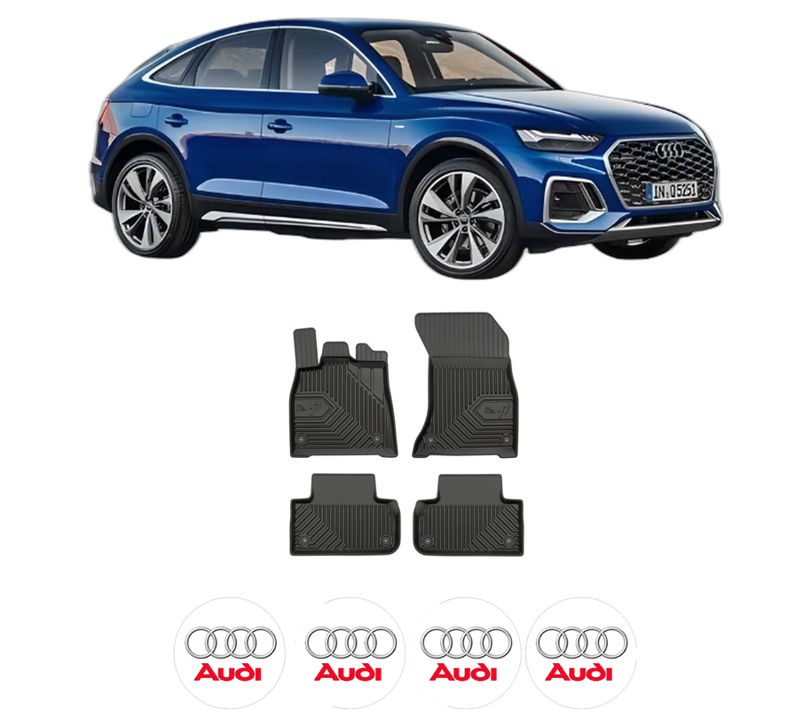 Set covorase presuri AUDI Q5 Sportback (FYT) din 2020-2021, auto, din cauciuc thermoplastic, 4 Stickere auto cu AUDI