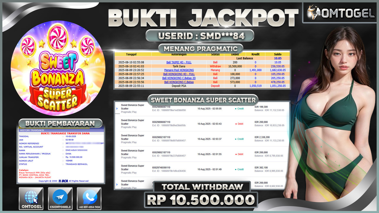 OMTOGEL JACKPOT PRAGMATIC PLAY SWEET BONANZA SUPER SCATTER 10 JUTA DI BAYAR LUNAS ,-