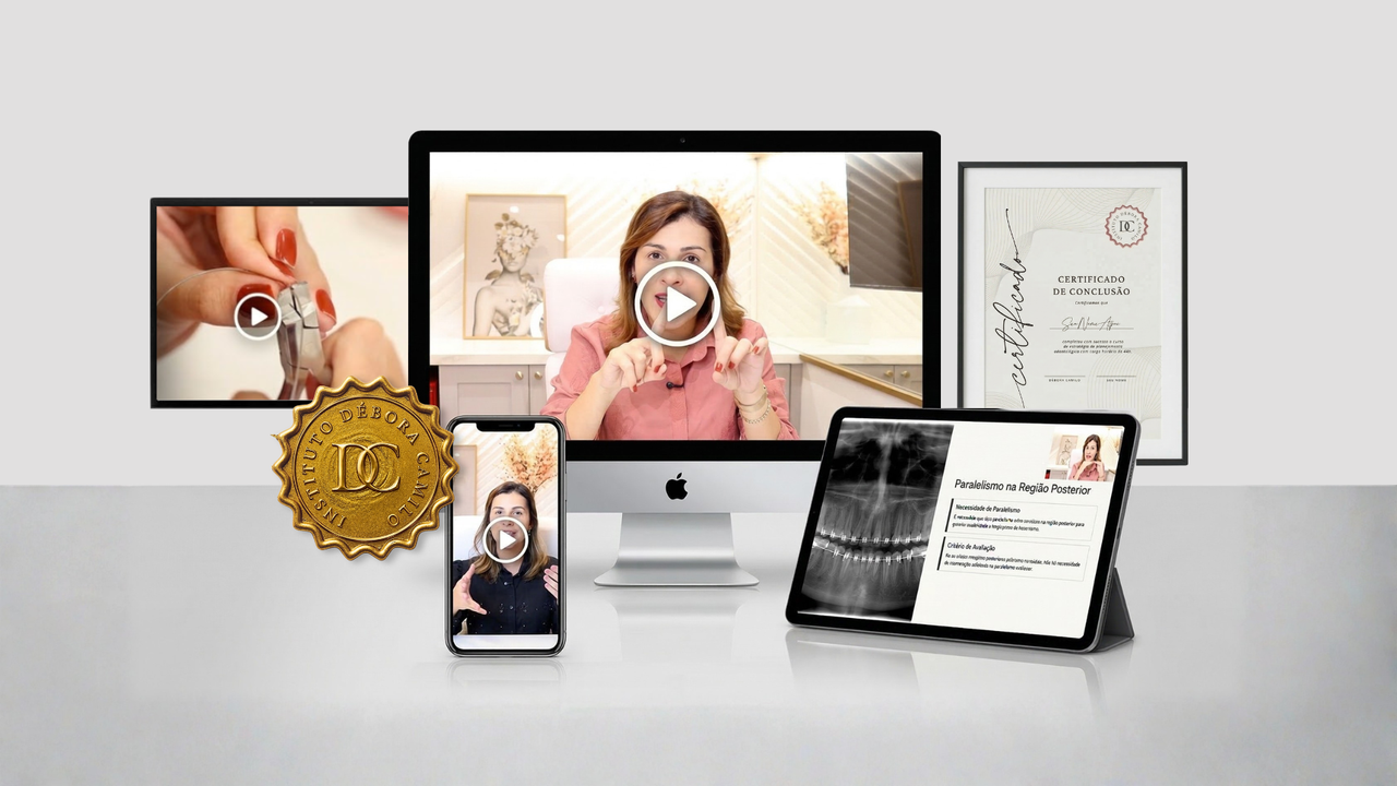 Mockups do curso Strategic Ortho — acesso em qualquer dispositivo por 12 meses