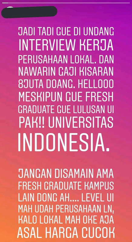 Tangkapan layar InstaStory alumnus Universitas Indonesia.