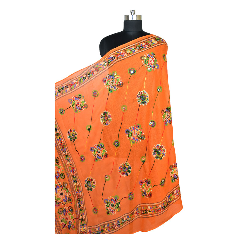 Women's Cotton Dupatta Wrap Stole Mirror Work Embroidery Ethinic Scarves Chunni - Picture 91 of 103