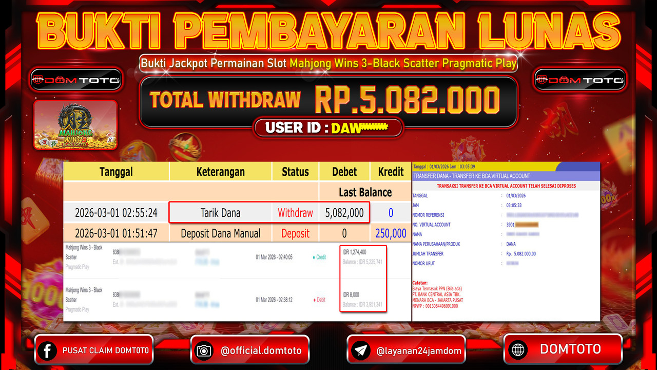JACKPOT SLOT Mahjong Wins 3 - Black Scatter Pragmatic Play 01 MARET 2026