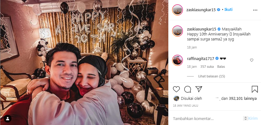 Zaskia Sungkar unggah momen perayaan ulang tahun pernikahan