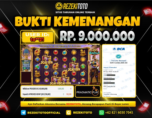 BUKTI KEMENANGAN 30 AGUSTUS 2025 GATES OF GATOTKACA 9 JUTA 