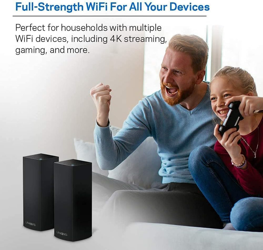 Un nodo Linksys Velop Tri-Band en un ambiente de hogar moderno.