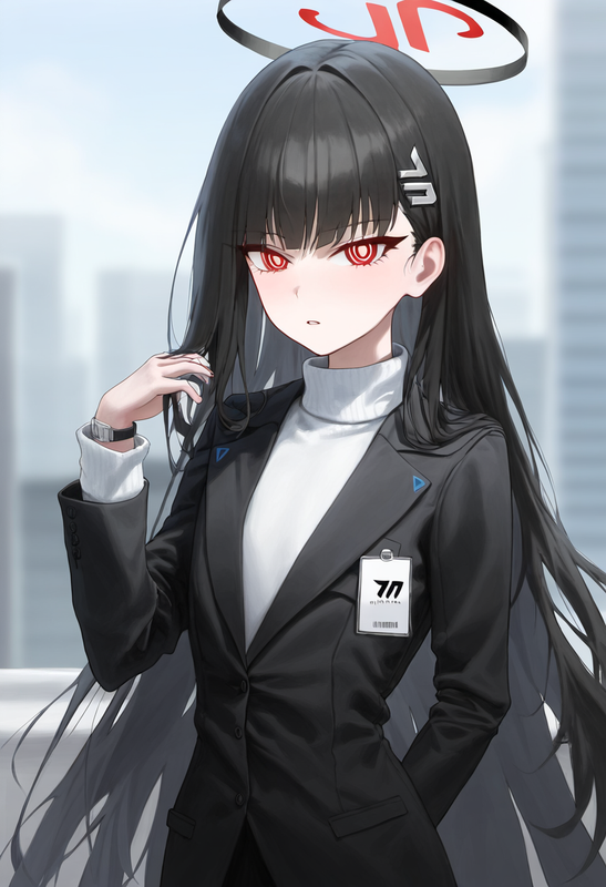 depth of field, 1girl, {rio (blue archive)}, {{{{{flat chest}}}}}, black suit, w s-1846585124