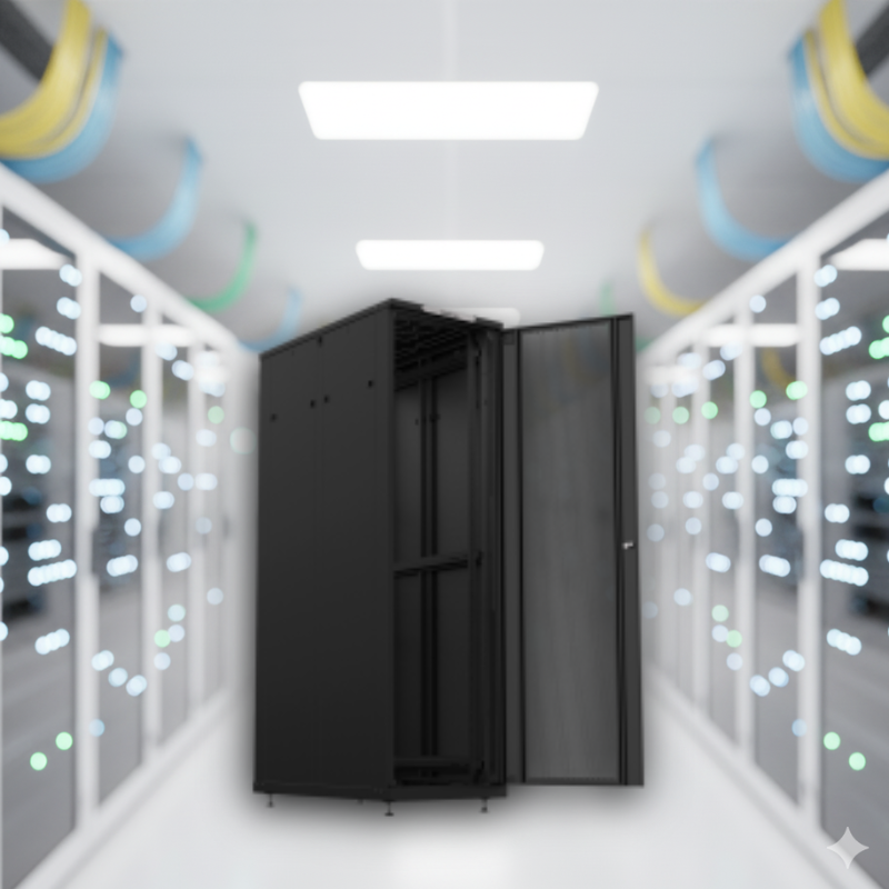Detalhe da estrutura interna do Rack Intelbras RPD 4417