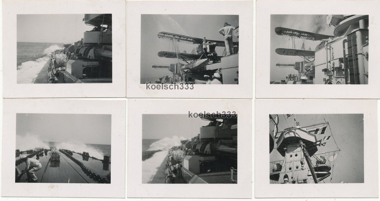 15 Fotos Kriegsmarine Panzerschiff Admiral Scheer Geschütze feuern ! Flugzeug ! (1)