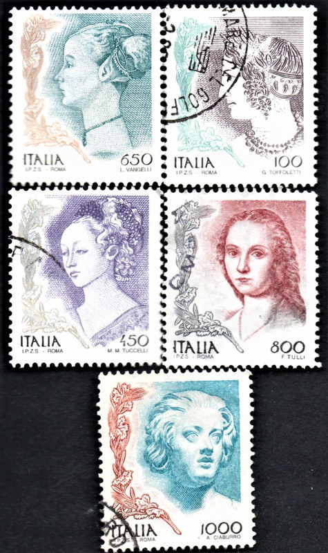 francobollo italia 1998 la donna nell arte serie 5 valori repubblica italiana usata usato usati old stamp stamps