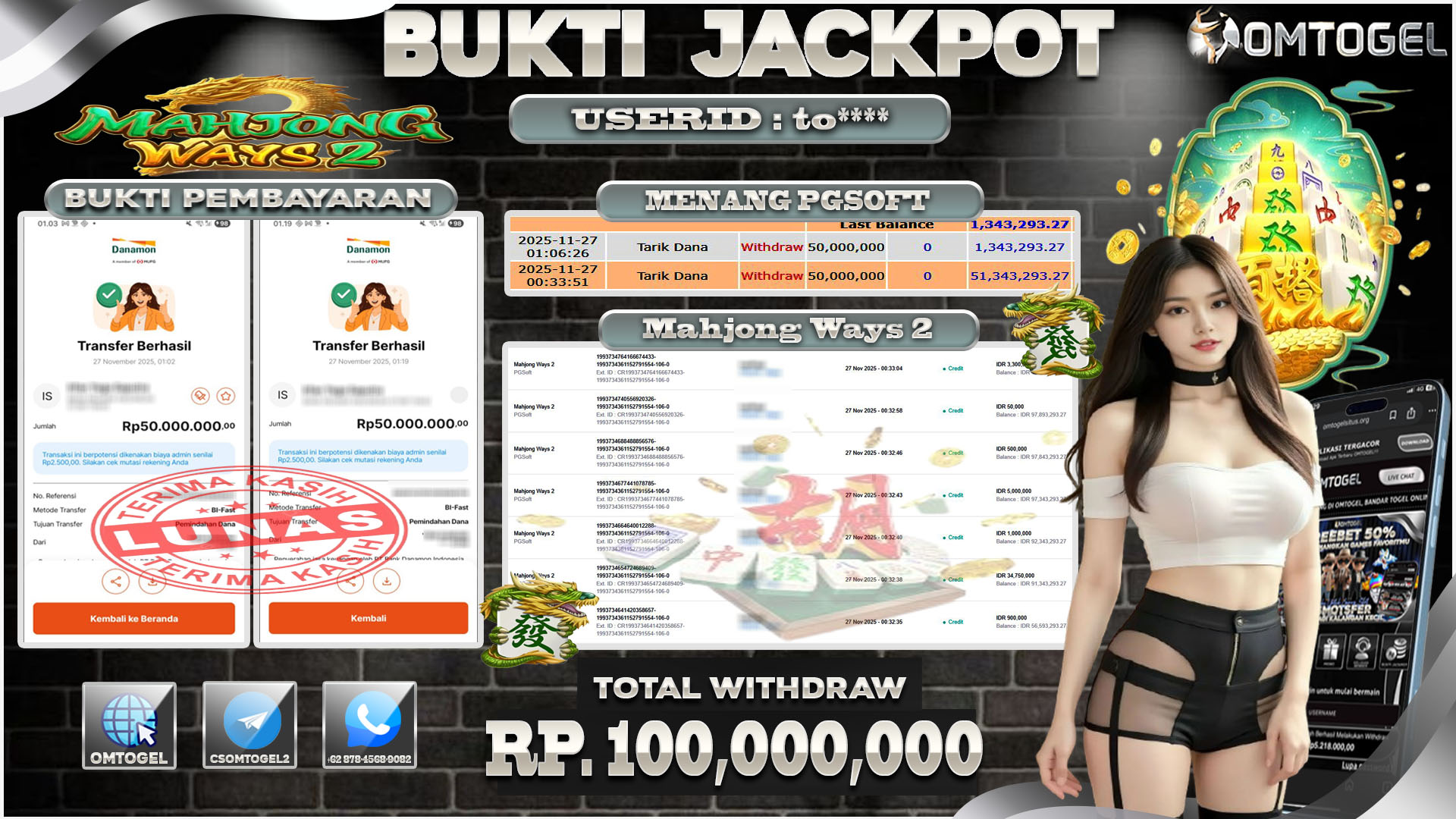 OMTOGEL JACKPOT PGSOFT MAHJONG WAYS 2 ,100 JUTA DI BAYAR LUNAS ,-