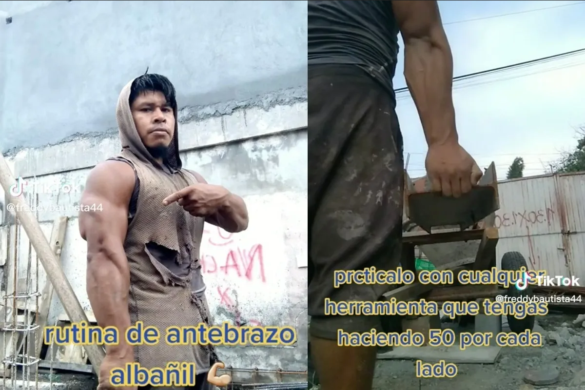Albañil enciende TikTok con bíceps de acero y sin pisar un gimnasio