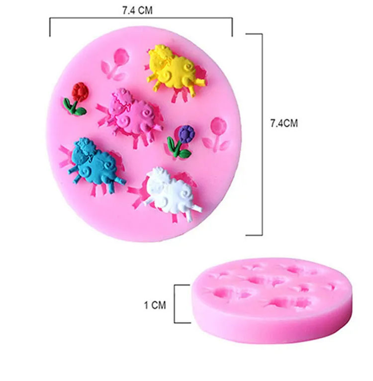 Molde en silicona ovejitas y flores para fondant pastel fimo pasta