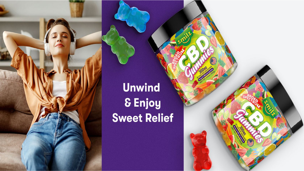 Smilz CBD gummies and slogan