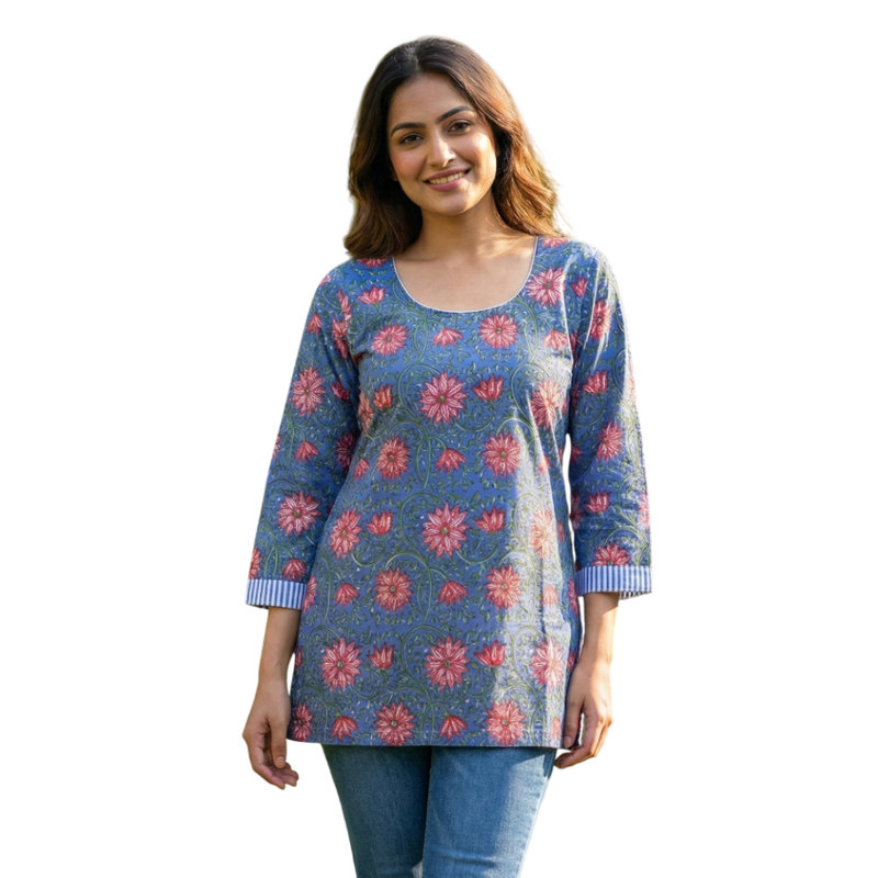 Qyaari by Penkraft Handblock Printed Short Kurti - Everyday Ethnic Fashion for Women