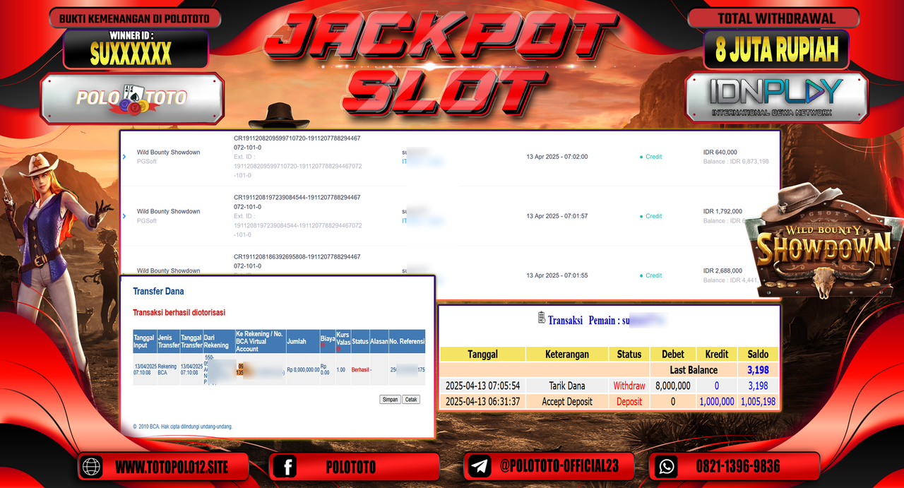 POLOTOTO JACKPOT SLOT WILD BOUNTY SHOWDOWN Rp.8.000.000,-
