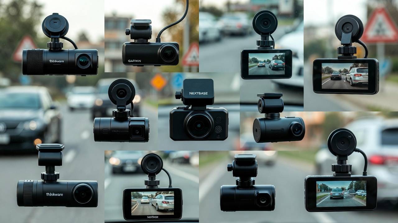 Selection of top-rated dash cams mounted on car windshields in 2026
