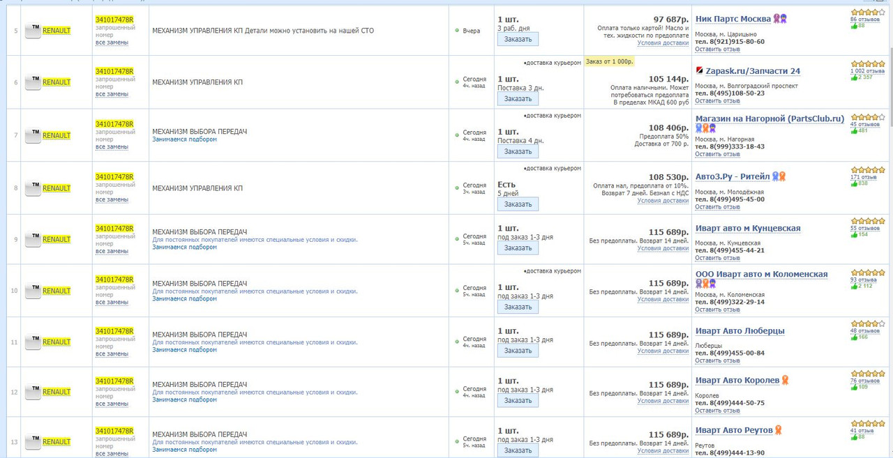 кулиса цены