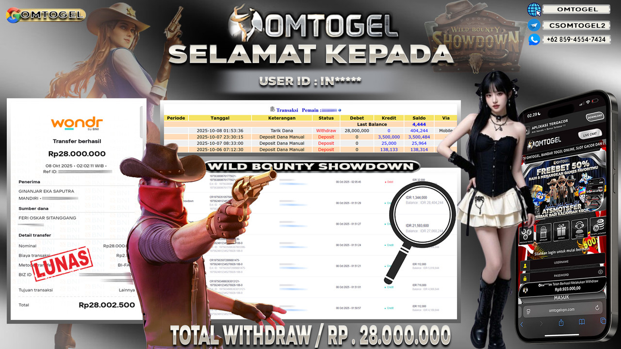OMTOGEL JACKPOT PGSOFT WILD BOUNTY SHOWDOWN 28 JUTA DI BAYAR LUNAS ,-