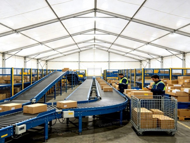 Lingtong warehousing tent used as logistics distribution center